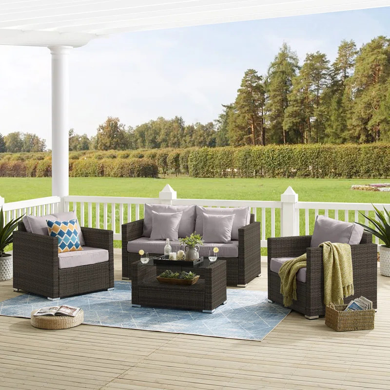 47'' Wide Outdoor Wicker Symmetrical Patio Sectional with Cushions | Wayfair North America