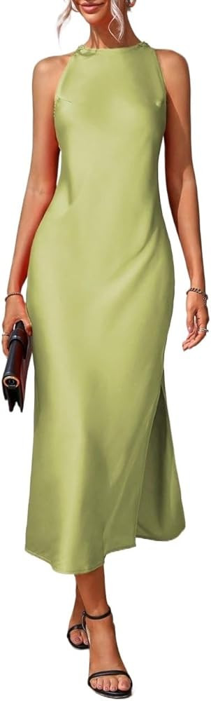 CIVOUX Womens Summer Dresses Sleeveless Round Neck Back Solid Dress | Amazon (US)