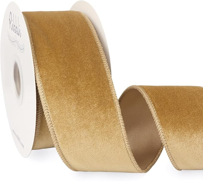 Ribbli Champagne Velvet Wired Ribbon 2.5 Inch Velvet with Satin Christmas Ribbon for Gift Wrappin... | Amazon (US)
