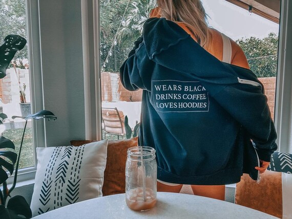 womens hoodies with zipper, wears black, all black everything hoodie, coffee lover hoodie, coffee... | Etsy (US)