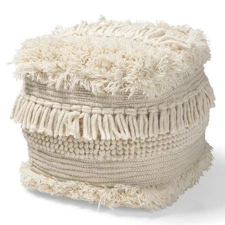 Baxton Studio Bartow Moroccan Inspired Beige Handwoven Cotton Pouf Ottoman | Walmart (US)