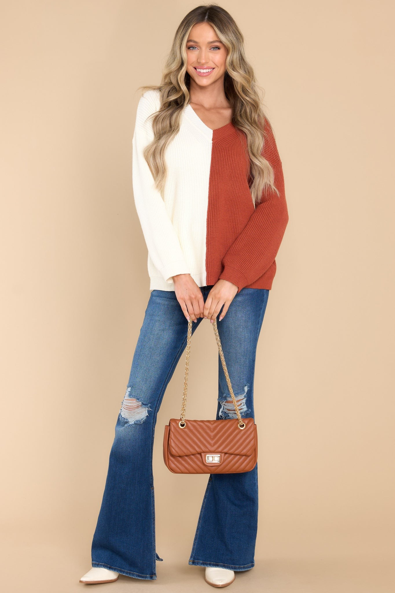 I Can't Decide Ivory And Ginger Sweater | Red Dress 