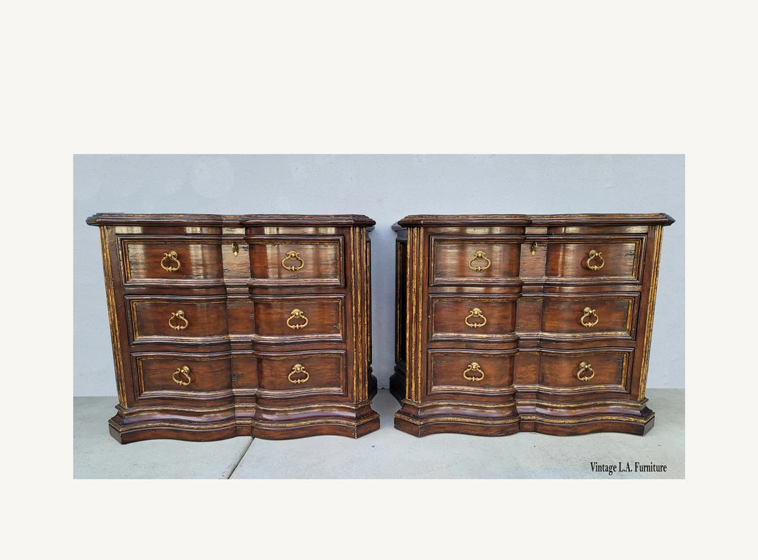 Pair of Marge Carson Vintage Authentic Nightstands Gerogia Style Brown & Gold - Etsy | Etsy (US)