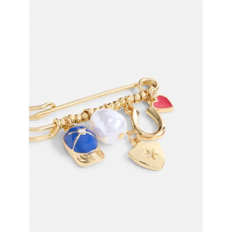 Free Assembly Women's Goldtone Charm Brooch with Pearlescent Bead | Walmart (US)
