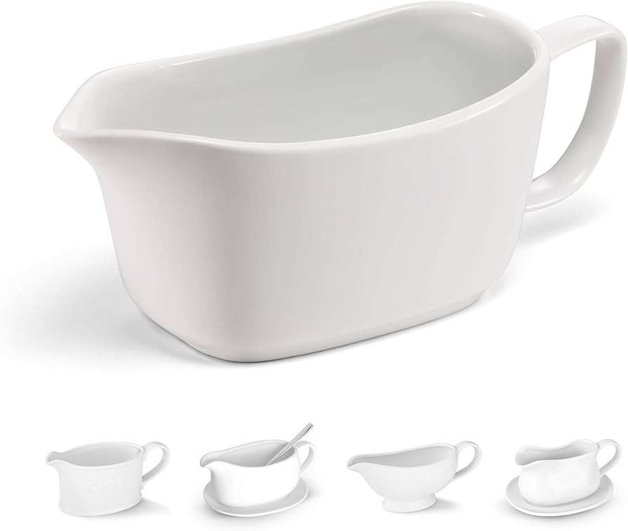 Kook Gravy Boat, Ceramic Serving Dish, Dispenser for Sauces, Dressings and Creamer, Large Handle,... | Amazon (US)
