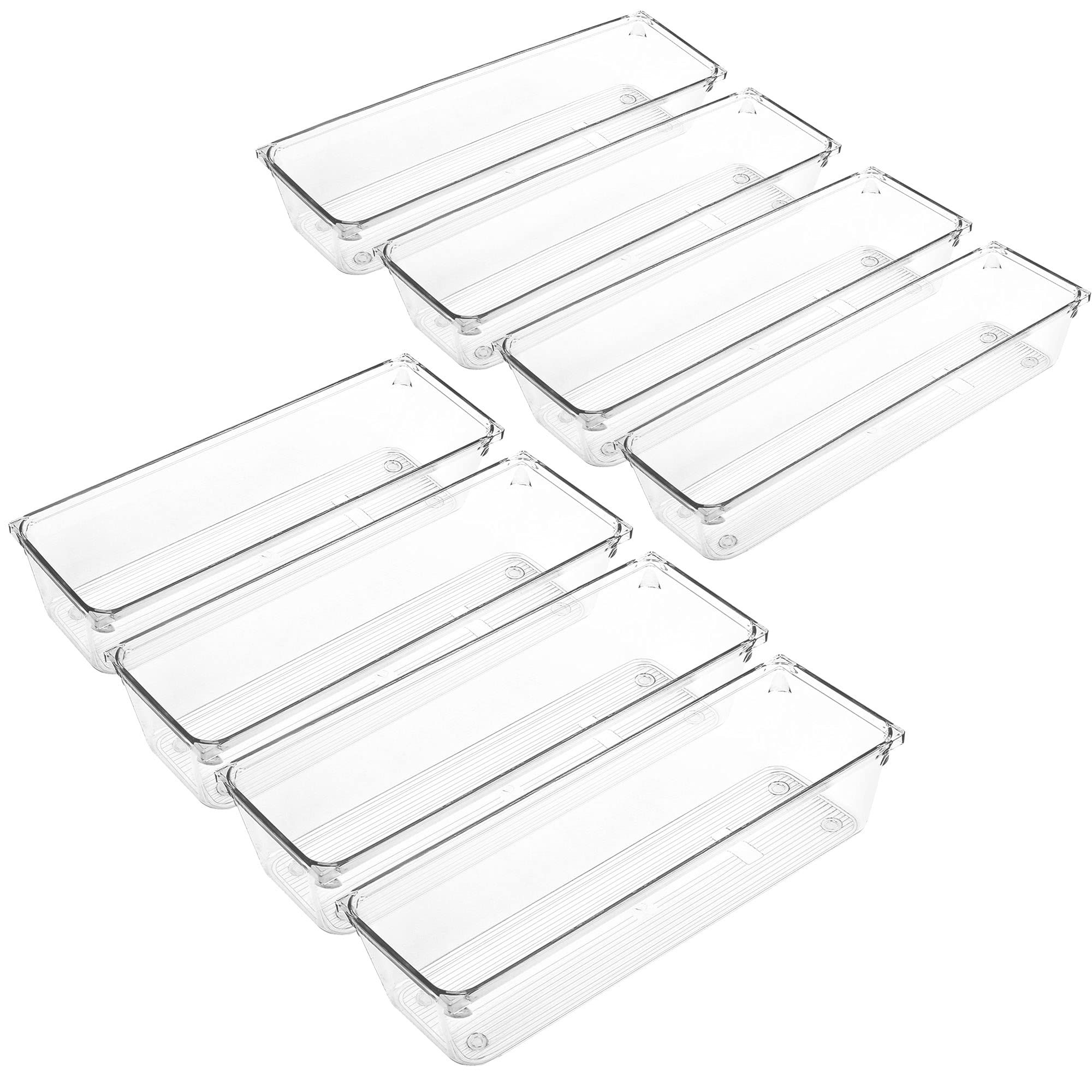 LotFancy 8 Pcs Clear Plastic Drawer Organizers, 9''×3''×2'' Storage Tray for Utensil, Cutlery in Kit | Amazon (US)