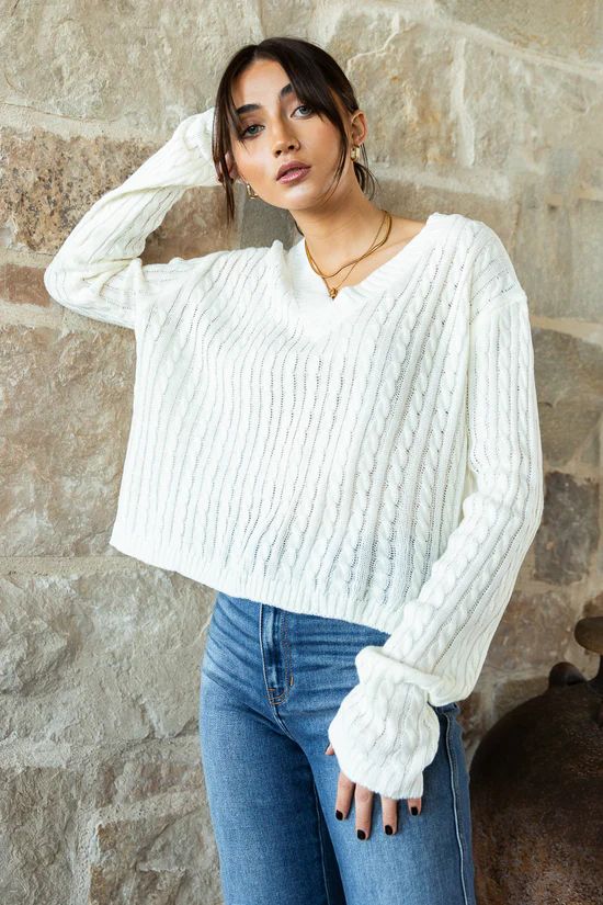 Liv Cable Knit Sweater in Ivory - böhme | Bohme