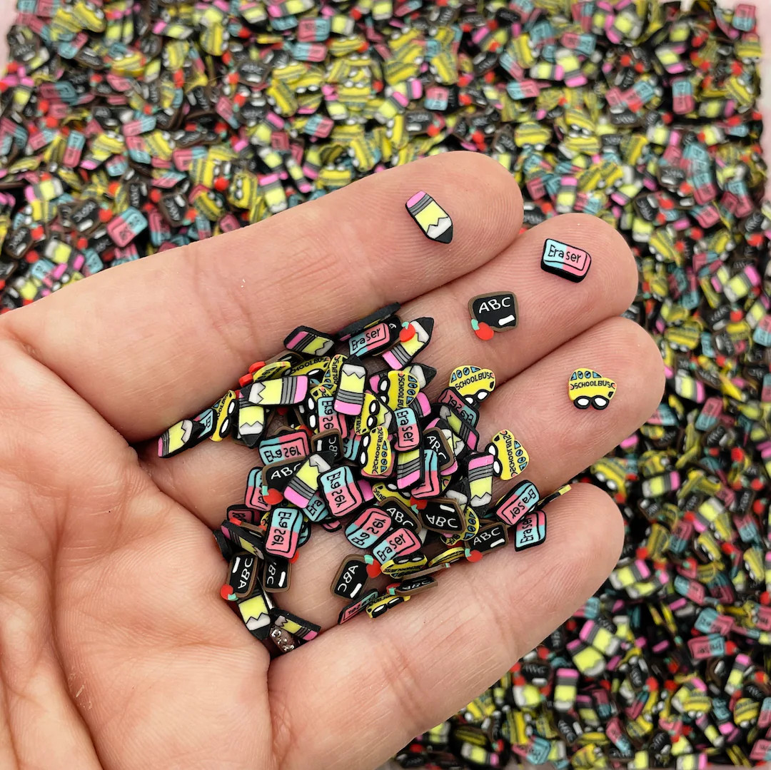 Cute Back to School Sprinkle Mix, School Bus, Pencil, Black Board, Eraser Mix, Polymer Faux Sprin... | Etsy (US)