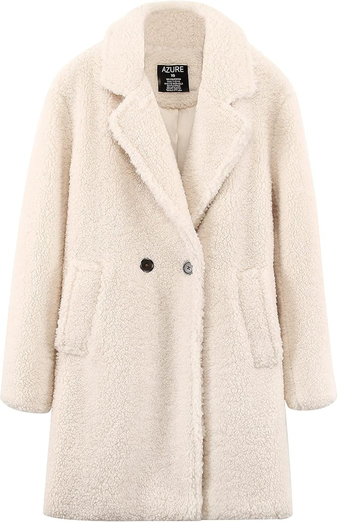 Women Warm Fuzzy Fleece Winter Coat Faux Fur Coat Beige Thick Cardigan Outercoat Fluffy Teddy Fle... | Amazon (US)