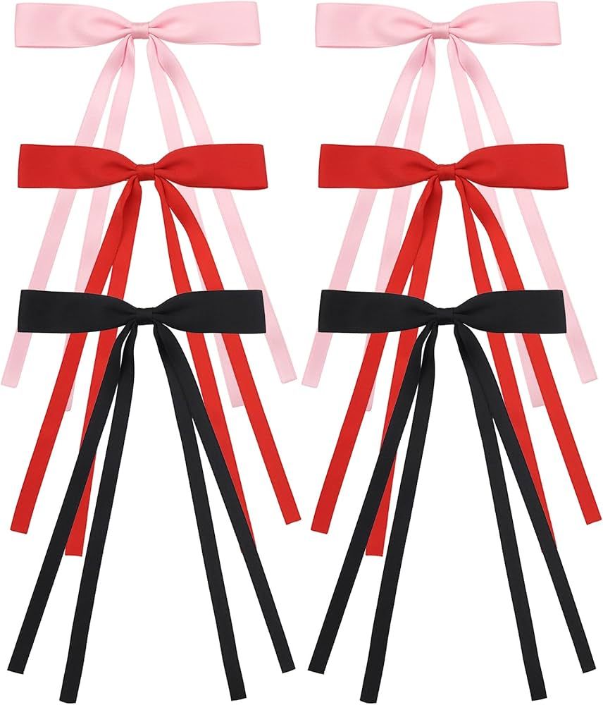 Yxiang 6PCS Hair Bow Clips for Girls, Hair Ribbon Hair Bows with Long Tail, Bowknot Tassel Claw H... | Amazon (US)