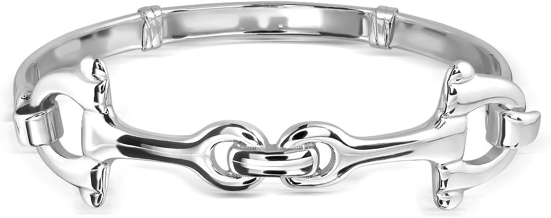 WithLoveSilver 925 Sterling Silver Double Horse bit Equestrian Bangle Bracelet | Amazon (US)