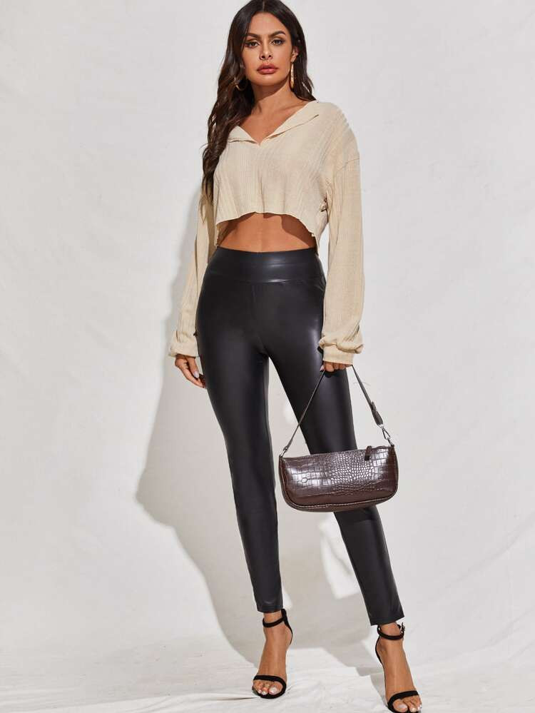 SHEIN Ribbed Notched Raw-Cut Crop Top | SHEIN