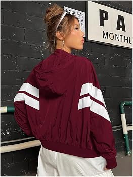 Verdusa Women's Windbreaker Jackets Running Color Block Zip Up Hooded | Amazon (US)
