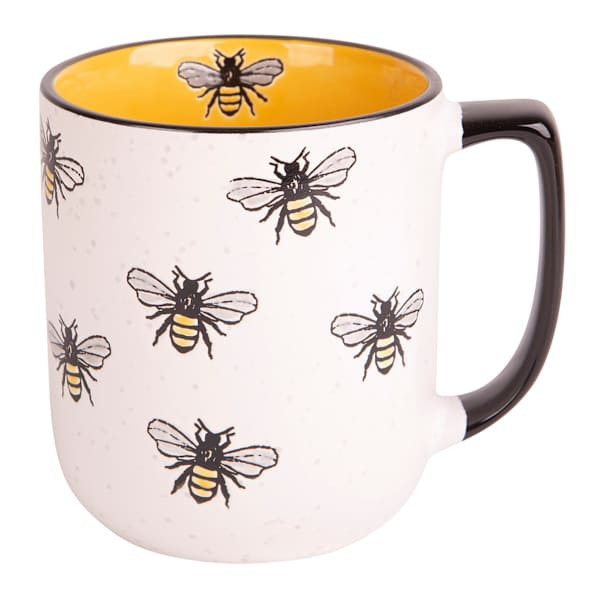Bee Icon Speckled Mug With Black Handle, 16Oz, Yellow, Ceramic, sold by At Home | At Home