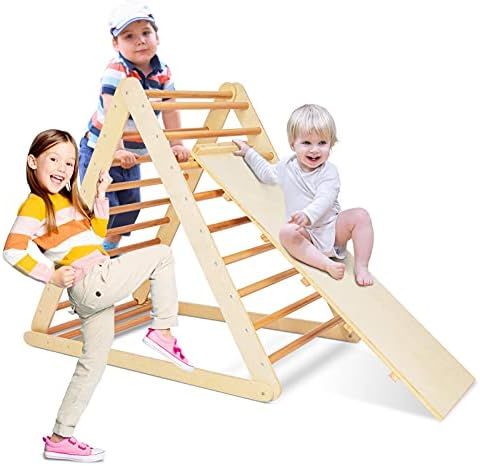 GOME Foldable Climbing Triangle Ladder with Ramp, 2-in-1 Wooden Triangular Climber for Climbing a... | Amazon (US)