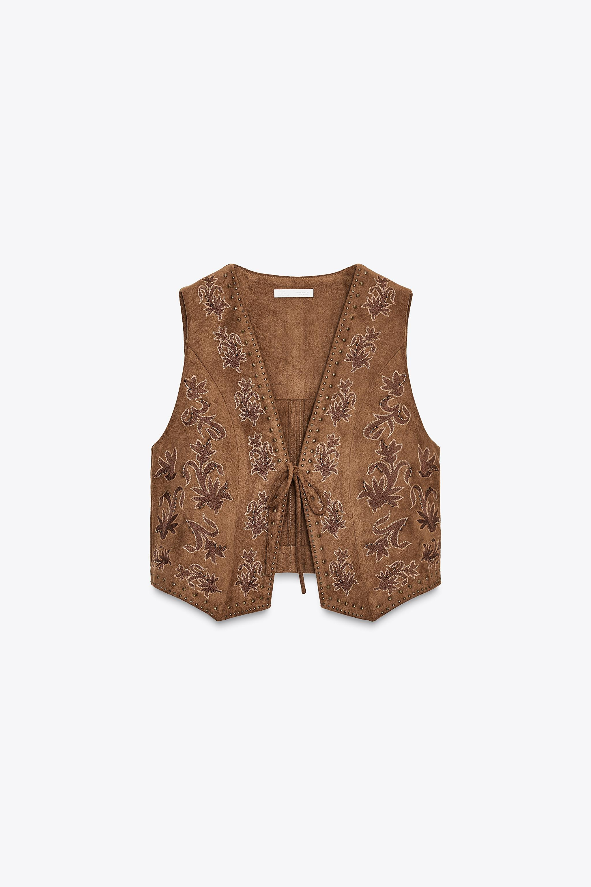 EMBROIDERED BEADED FAUX SUEDE VEST | Zara US