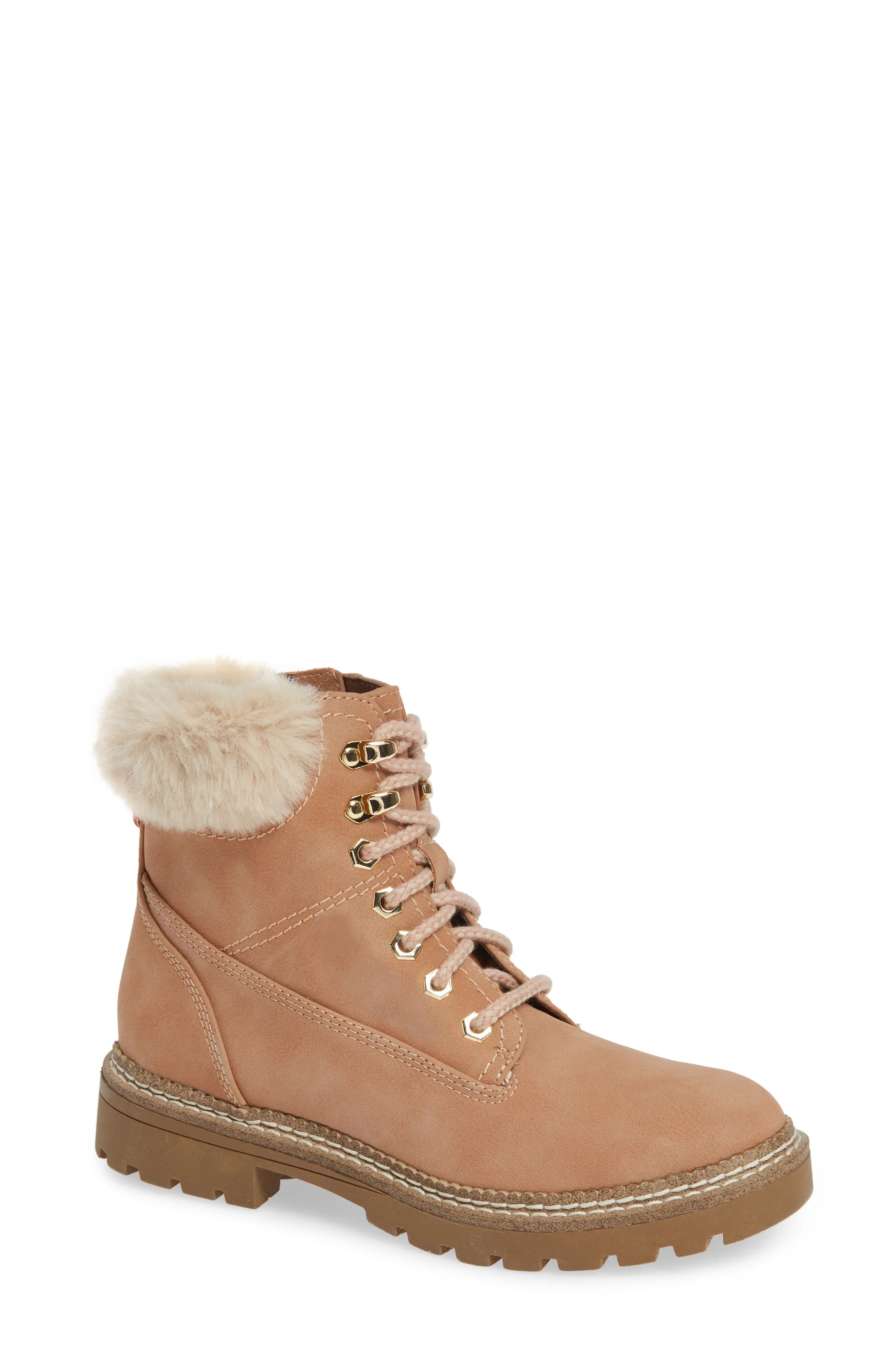 Steve Madden Alaska Lace-Up Bootie with Faux Fur Cuff (Women) | Nordstrom