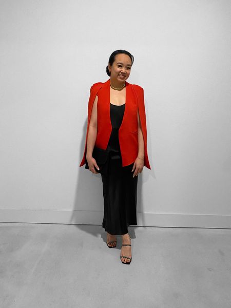 If you’re looking for what to wear to an engagement party as a guest, try a satin dress (that’s not white, of course) and layer on a faux fur coat for a luxe look or an interesting blazer such as this red cape blazer!

Pair with a fun crystal clutch or textured clutch like a lace clutch. Keep it simple with earrings close to the face and a gold snake necklace!

#LTKwedding #LTKstyletip #LTKunder100