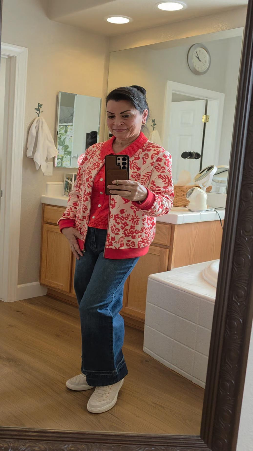 Adding some color to my outfit today! I love this lightweight bomber jacket from Amazon. It comes in many options. Also the collared top under it from Loft is on major SALE right now! Find it all on my LTK- TinaStyleLife Link in bio!#over50fashion #midlifefashionista 

#LTKMothersDay #LTKootd #LTKOver40