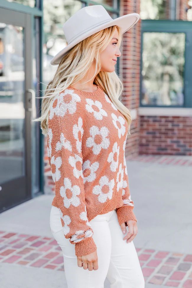 Stay Kind Camel Flower Sweater | Pink Lily