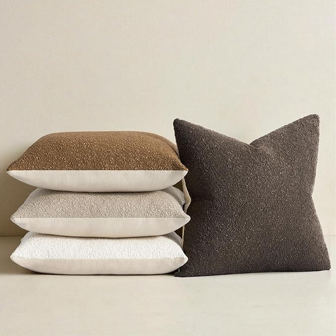 Topfinel Pack of 4 Decorative Textured Boucle Throw Pillow Covers 18x18 Inch Gold Brown Accent So... | Amazon (US)