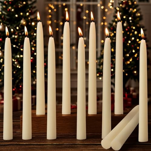 24 Packs Beeswax Taper Candles White, 9 Inch Long Natural Beeswax Candlesticks - 10 Hour Burn Time - Smokeless & Dripless Taper Candles for Table Decor, Unscented Bee Wax Tapered Candle | Amazon (US)