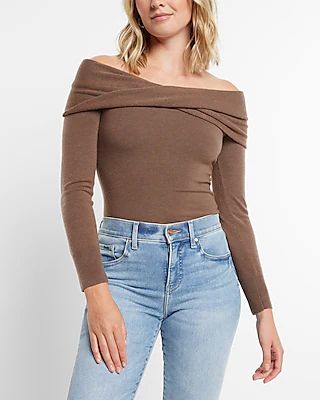 Ultra Soft Twisted Off The Shoulder Sweater Thong Bodysuit | Express