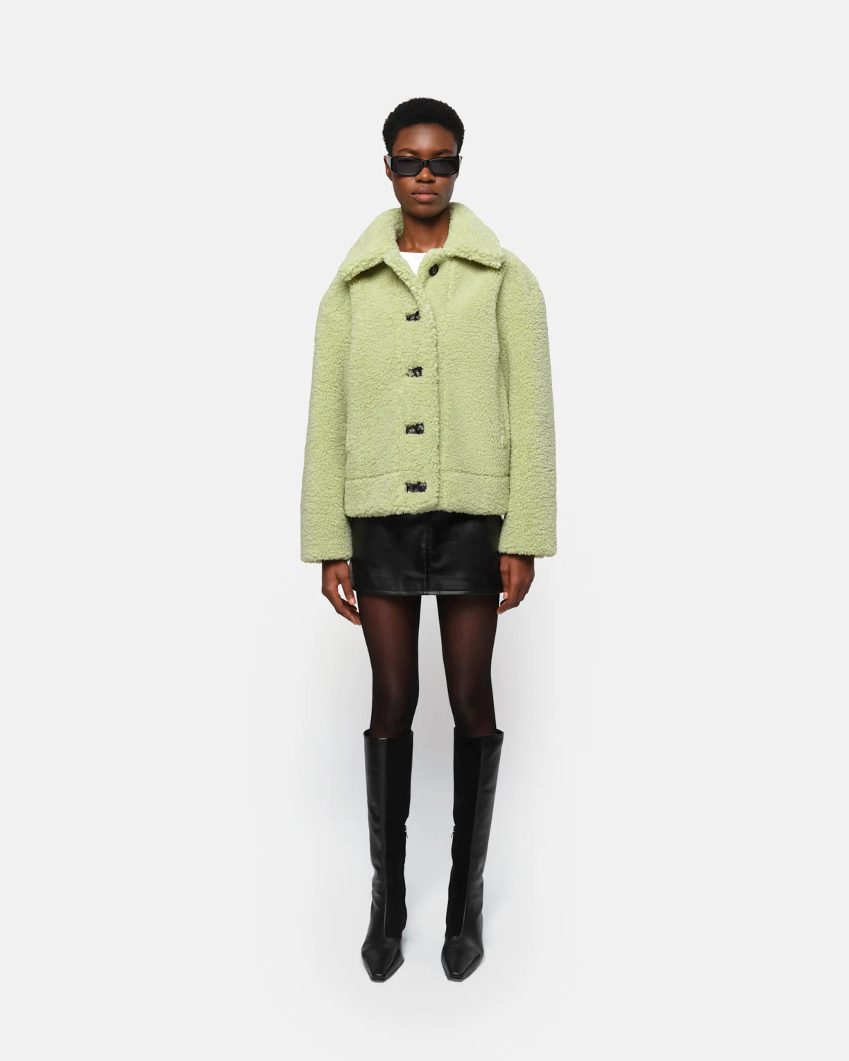 Charlie Mixed Media Coat in Pistachio | Apparis