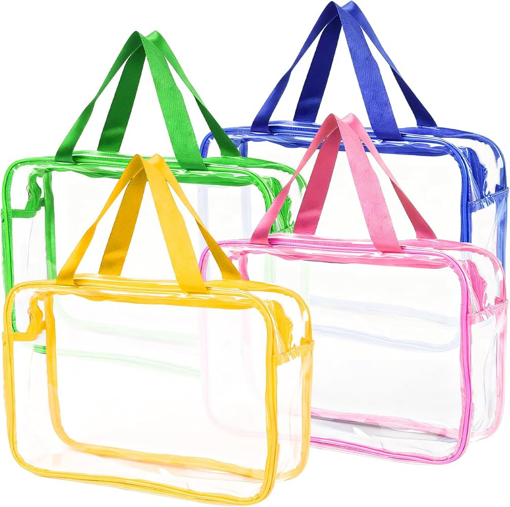 4 Packs Large Clear Toiletry Bag, Waterproof Clear Makeup Cosmetic Organizer Bags with Handle, Tr... | Amazon (US)