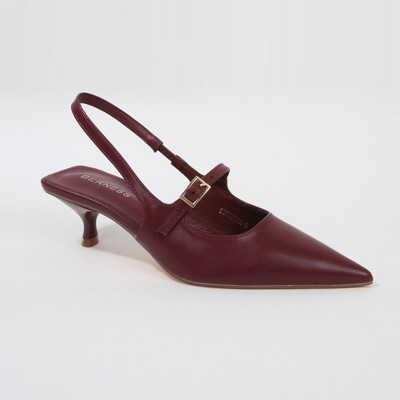 Berness Women's Corrie Buckle Strap Kitten Heel Slingback Pumps Burgundy 8.5 | Target