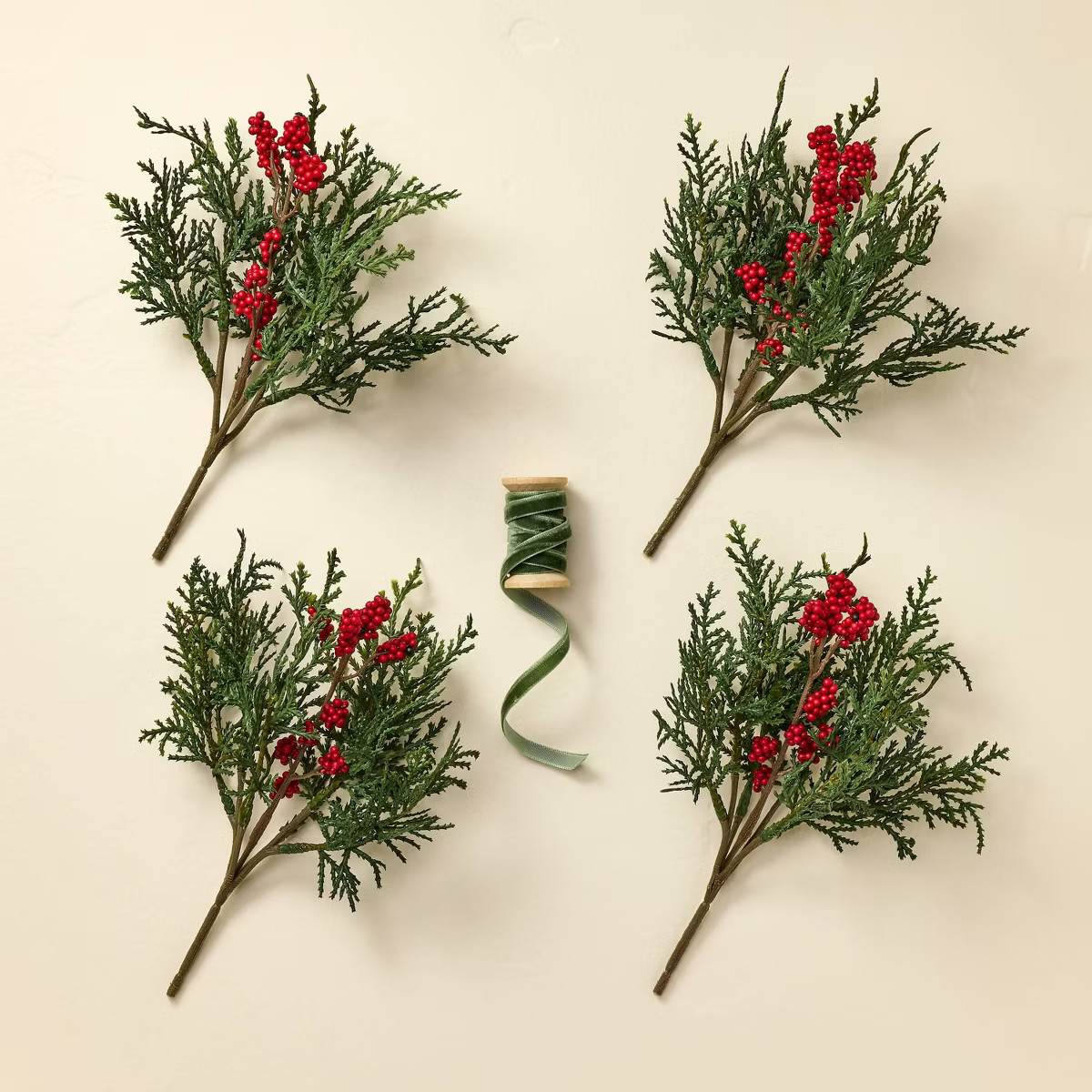 Faux Cedar & Winterberry Sprig Christmas Gift Toppers (Set of 4) - Hearth & Hand™ with Magnolia | Target