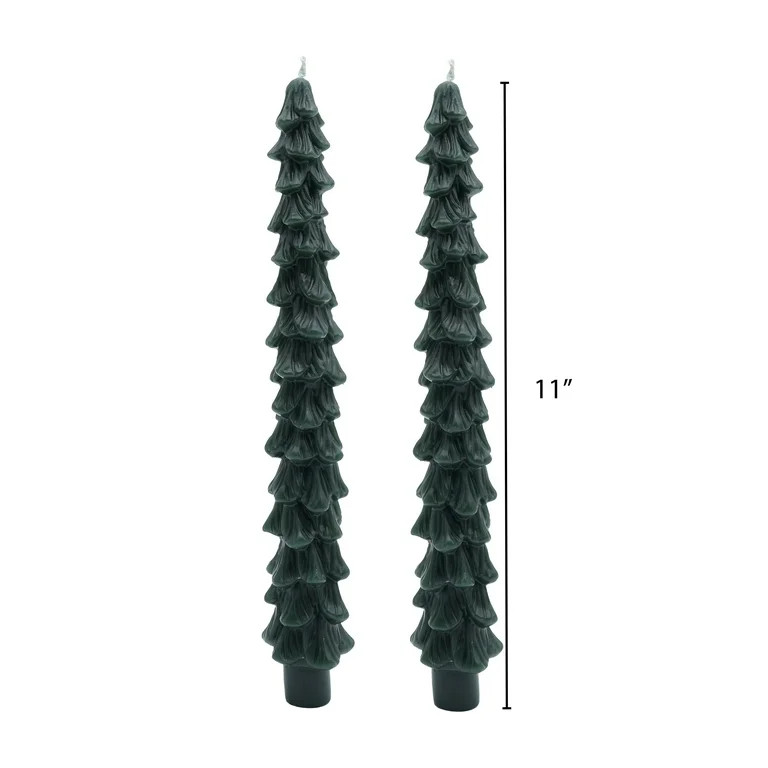 My Texas House Christmas Tree Shape 11" Taper Candles, Unscented, Green, 2 Count | Walmart (US)