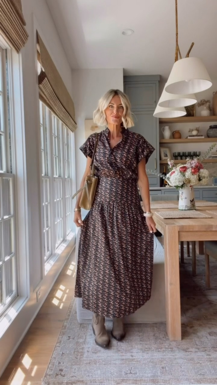 Love this patterned maxi dress from Tuckernuck for early fall! It’s chic, flattering, and so versatile! Would be so cute for church, lunch with friends, and so much more! Wearing XS Loverly grey, Tuckernuck, fall dresses, maxi dresses, fall fashion, women’s fashion finds

#LTKootd #LTKSeasonal