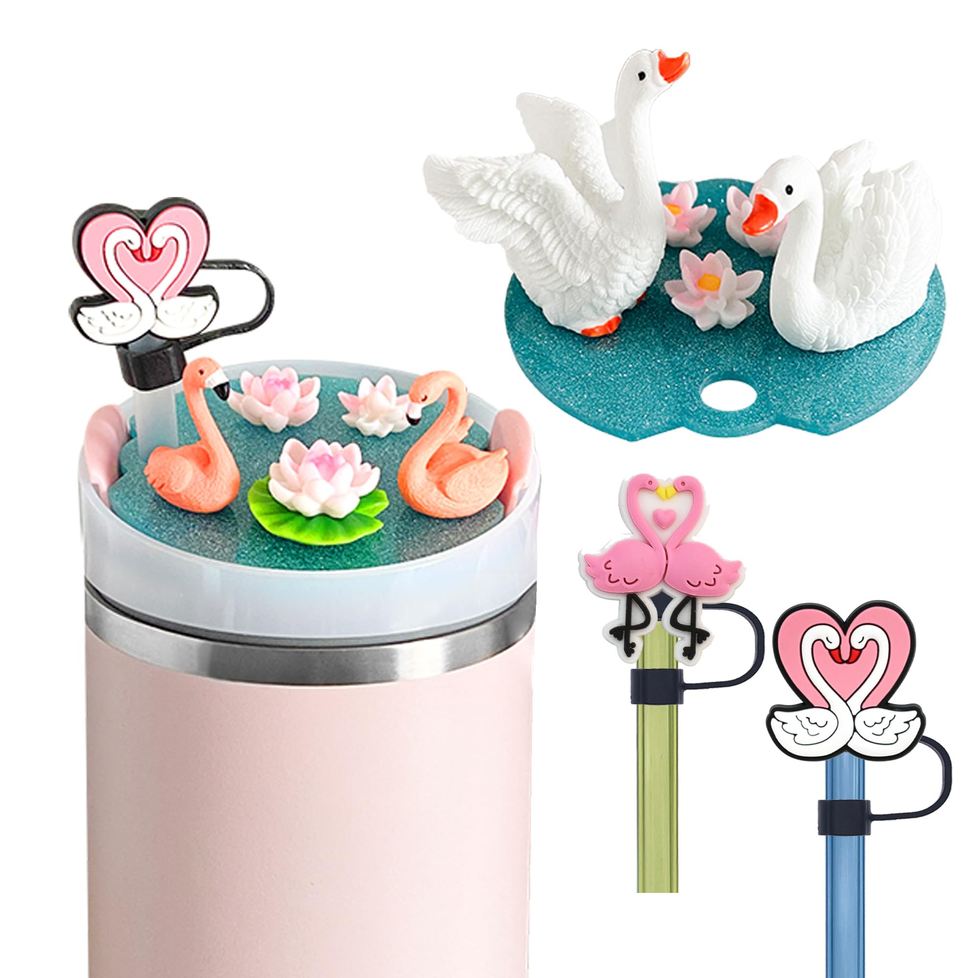 Flamingo Stanley Cup Lid Accessories 12pcs,Straw Toppers for Stanley Cups 40 Oz Cute,10mm Silicon... | Amazon (US)