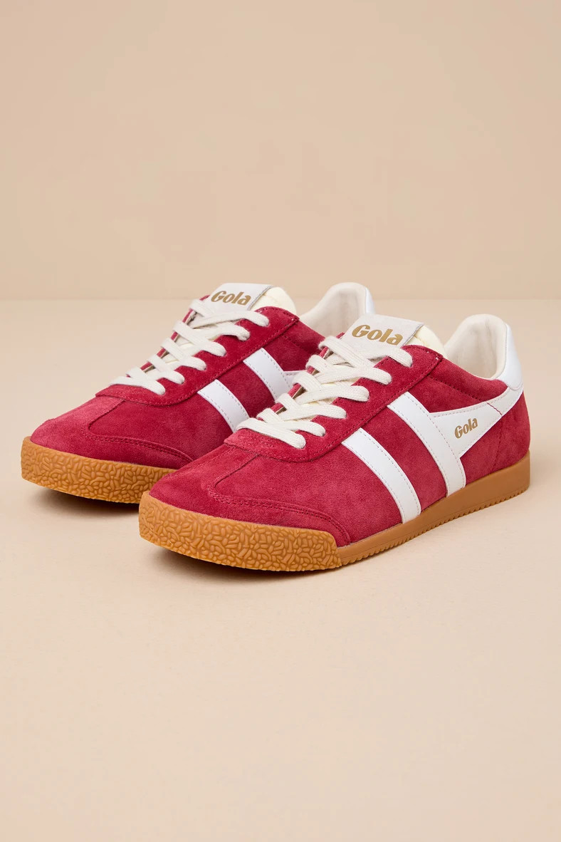 Elan Deep Red Color Block Suede Leather Sneakers | Lulus