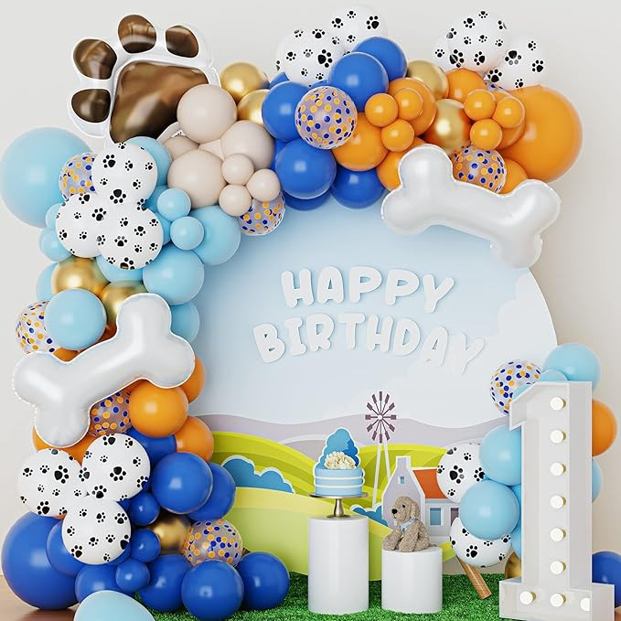 Paw Balloons Garland Arch Kit with 148PCS Blue Oragne Blush Dog Paw Latex Balloon for Boys Girls ... | Amazon (US)