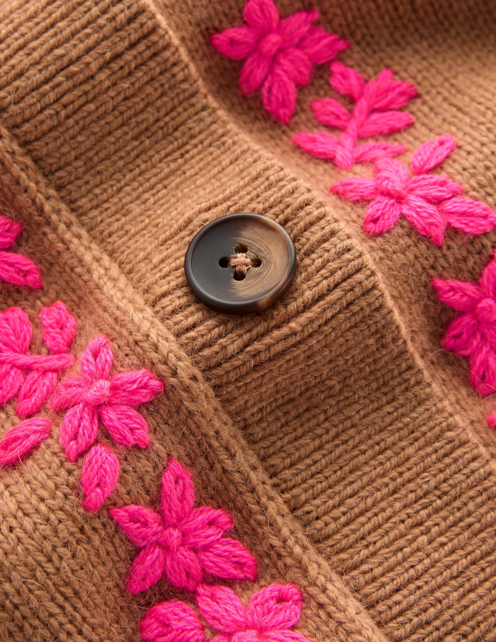 Ella Embroidered Knit Cardigan-Camel, Embroidery | Boden (US)