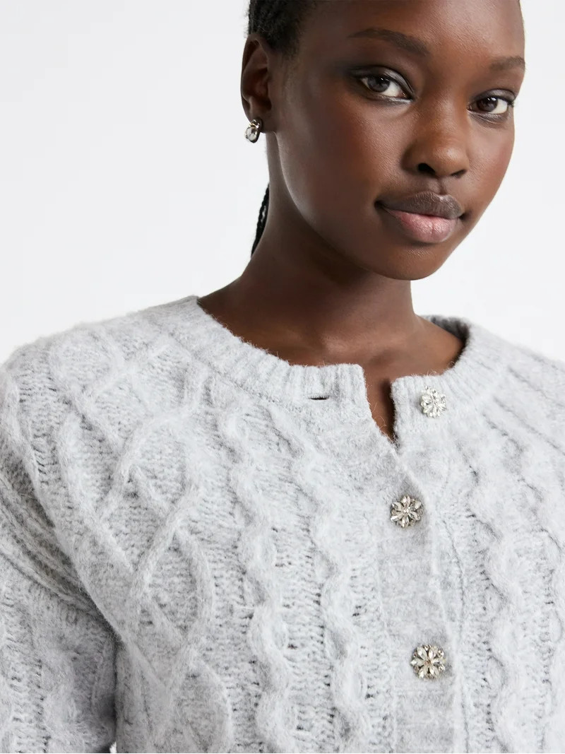 Free Assembly Women's and Women's Plus Cropped Cable Cardigan Sweater, Midweight, Sizes XS-4X | Walmart (US)