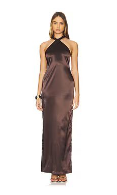 Khanums Satin Halter Maxi Dress in Brown from Revolve.com | Revolve Clothing (Global)