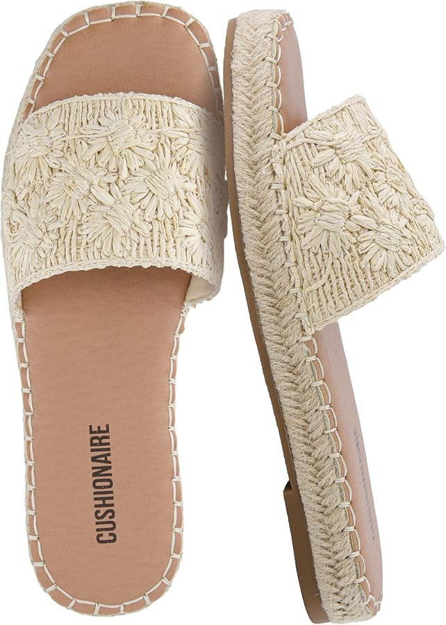 CUSHIONAIRE Bolero Sandals for Women, Woven Raffia Slide with Jute Sole, Floral Straw Detail and ... | Amazon (US)