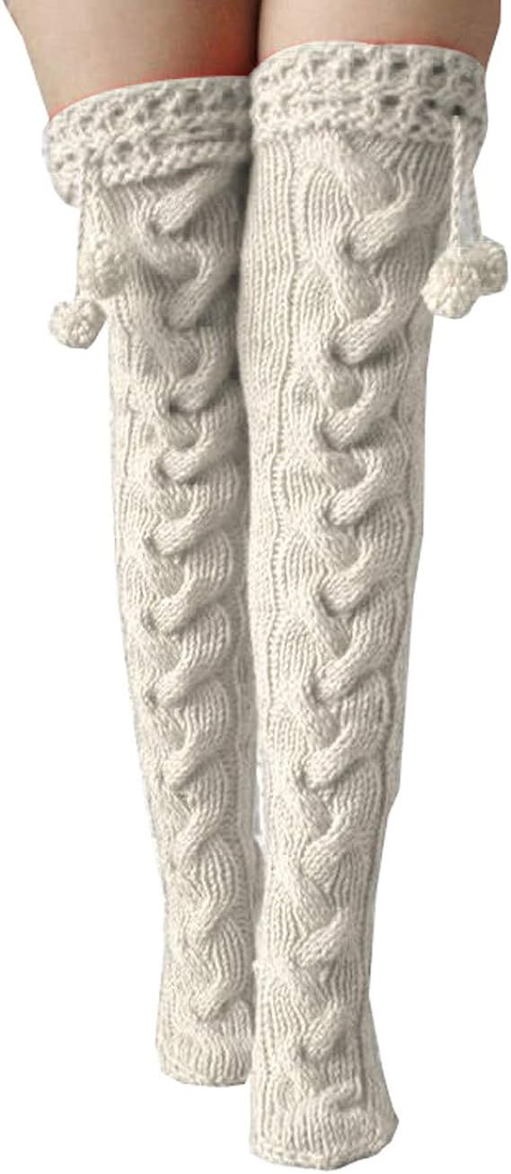 Women Cable Knit Extra Long Boot Socks Over Knee Thigh Stocking Leg Warmers | Amazon (US)