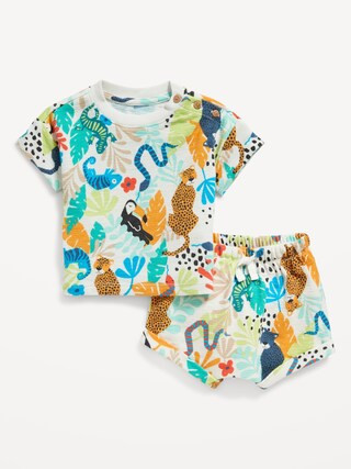 Unisex Buttoned-Shoulder Textured-Knit T-Shirt & Shorts Set for Baby | Old Navy (US)