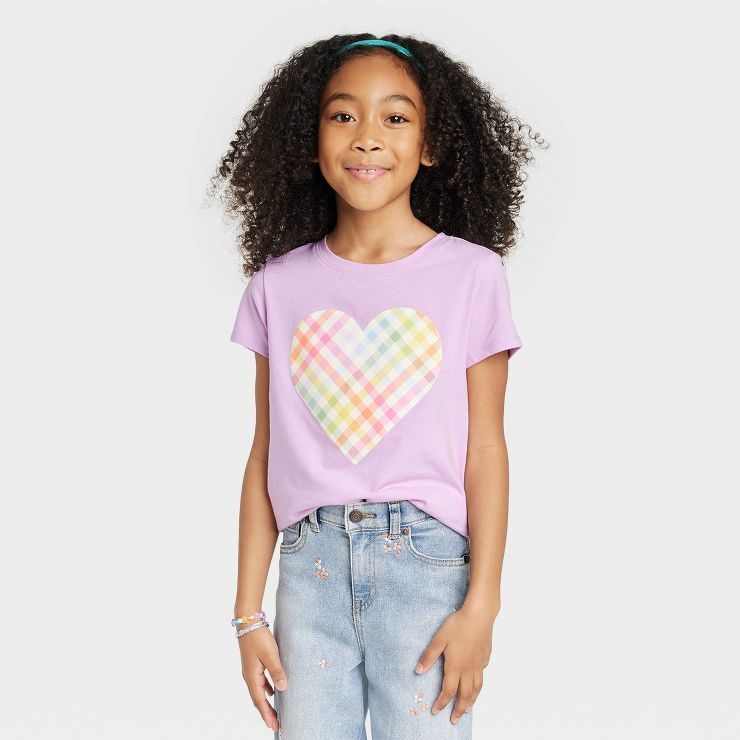 Girls' Heart Short Sleeve Graphic T-Shirt - Cat & Jack™ Violet | Target