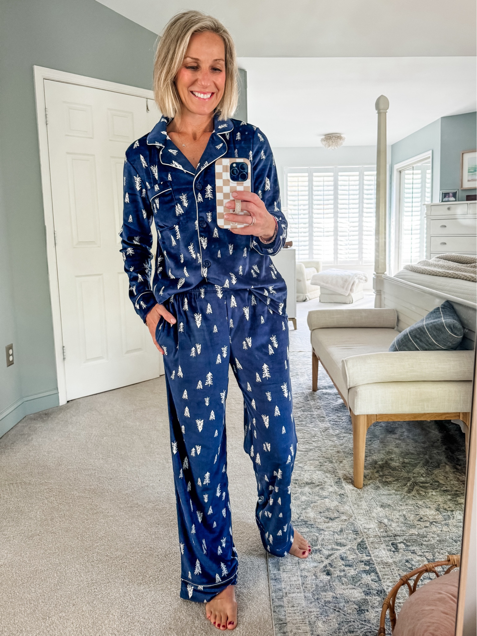 Women’s Christmas Pajama set
Velour pajama pants 
Velour pajama collared button down top
Holiday pajama set
Family pajama set
Family Christmas PJ’s
Winter tree pajama set

#LTKSeasonal #LTKStyleTip #LTKHoliday