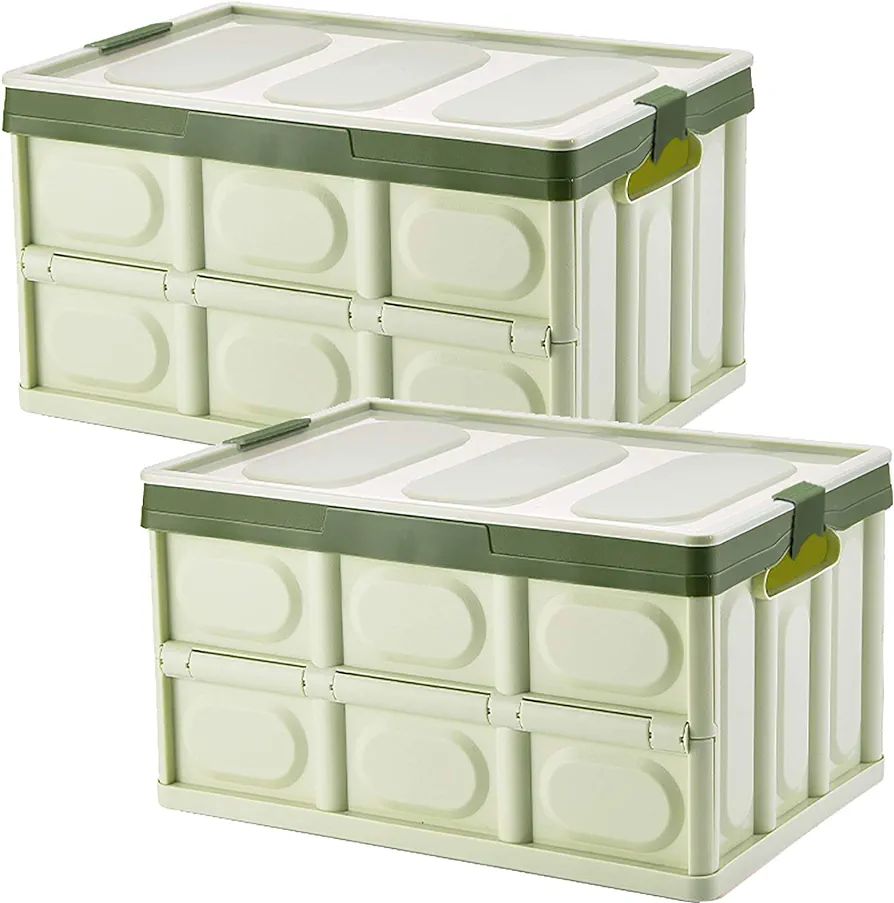 Amazon.com - Lidded Storage Bins 2 Pack 30L Collapsible Storage Box Crates Plastic Tote Storage B... | Amazon (US)