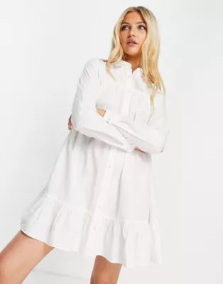 ASOS DESIGN cotton mini smock shirt dress with pep hem in white | ASOS (Global)
