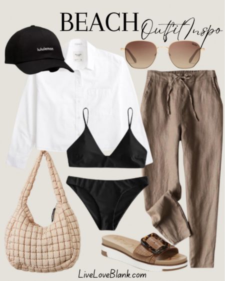 Beach outfit inspo
Spring break outfit idea
Casual pool day outfit 
#ltku
Black bikini free people bag linen pants Sam Edelman sandals lululemon hat Abercrombie crop top
#LTKstyletip #LTKswim


#LTKOver40 #LTKU #LTKTravel