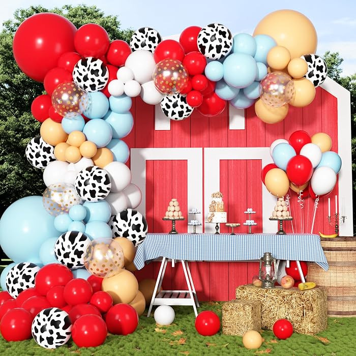 170Pcs Cowboy Western Balloons Arch Garland Kit,Red and Blue Cow Print Balloons for Western Cowbo... | Amazon (US)