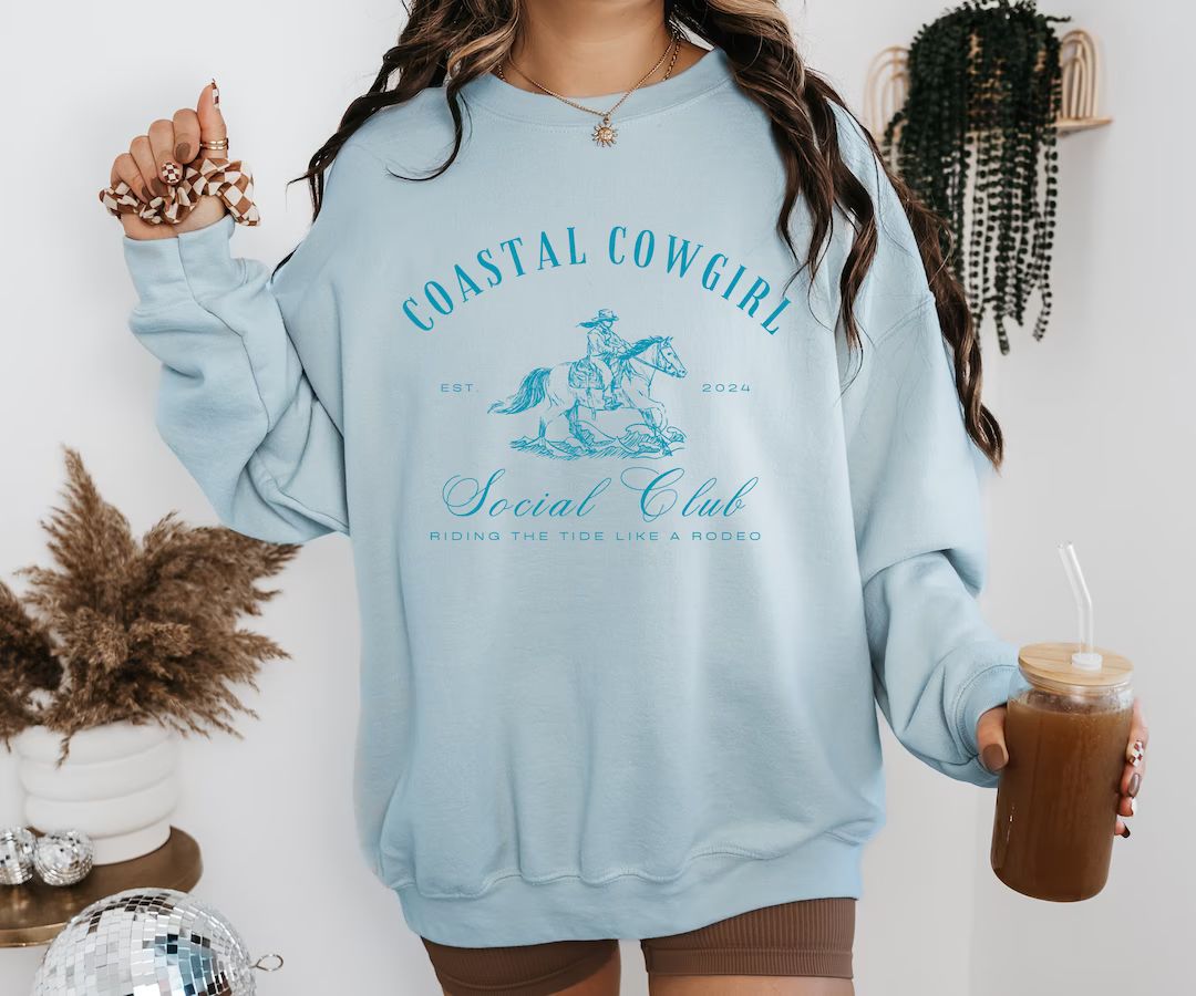 Coastal Cowgirl Sweatshirt Horse Sweatshirt Beachy Sweatshirt Gift Social Club Sweatshirt - Etsy | Etsy (US)