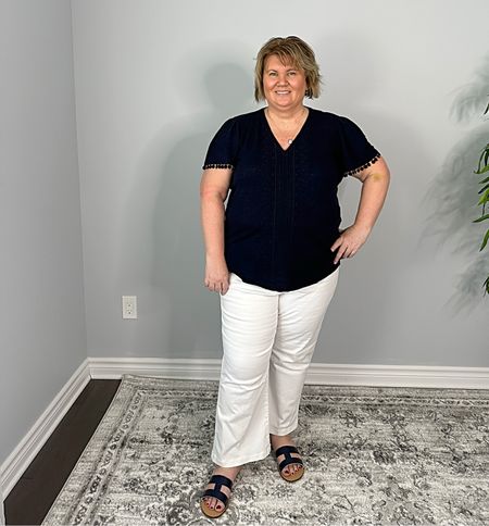 Spanx Kick Flare jeans, size 2X Petite. Top Chico’s size 4, sandals Talbots. 
#spanx
#talbots
#chicos
#whitejeans
#springoutfit
#plussize
#petitefashion
#over50
#ltkover50

#LTKplussize #LTKstyletip #LTKover40